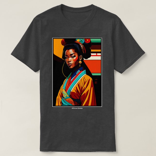 Afrikanischer Geisha im traditionellen japanischen T-Shirt (Design vorne)