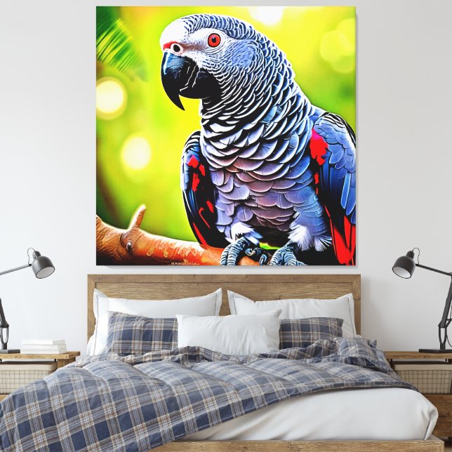 Afrikanischer Grau-Papagei Leinwanddruck (Insitu (Schlafzimmer))