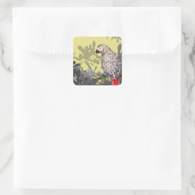 Afrikanischer Graupapagei Quadratischer Aufkleber (Tasche)