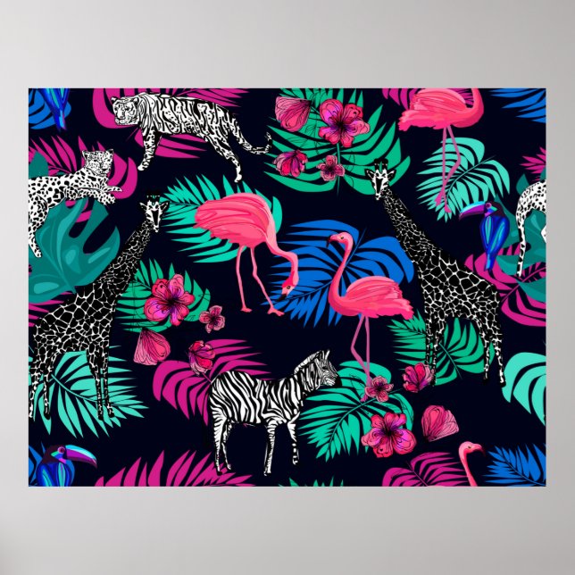 afrikanischer Hintergrund, Giraffe, Leopard, Anseh Poster (Vorne)