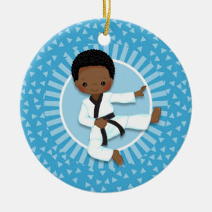 Afrikanischer Karate Boy Judo Martial Arts Keramik Ornament