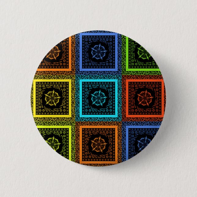 Afrikanischer karierter Muster-Kunstdruck Button (Vorderseite)