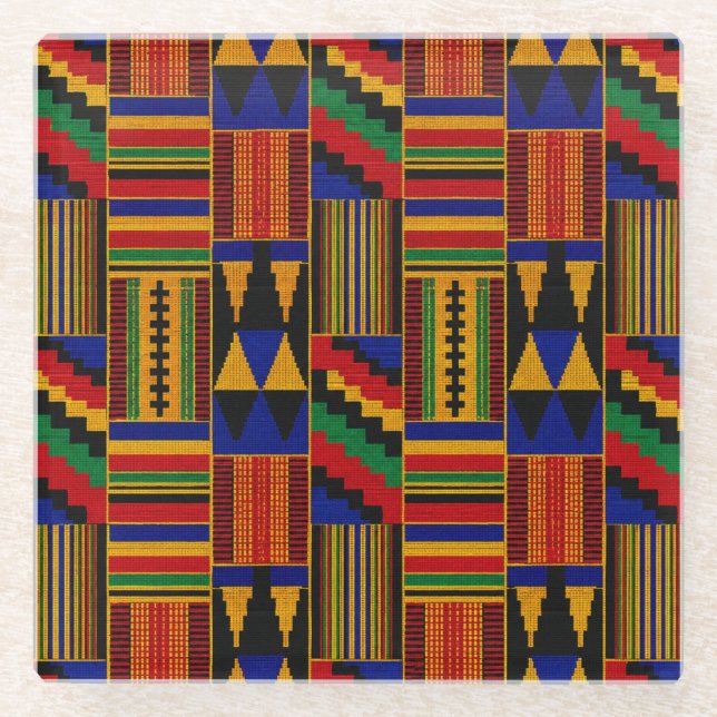 Afrikanischer Kente-Stoffstil Glasuntersetzer (Vorderseite)