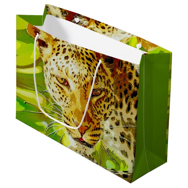 Afrikanischer Leopard Große Geschenktüte (Vorderseite Schrägansicht)
