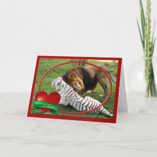 Afrikanischer Löwe u. weißer Tiger, die Feiertagskarte