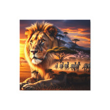 Afrikanischer Löwe & Zebra Sonnenuntergang Leinwan