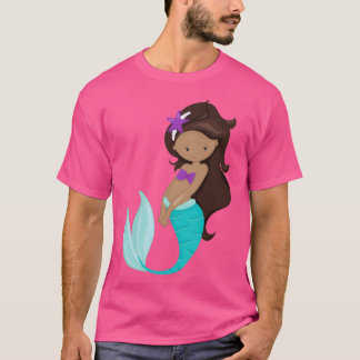 Afrikanischer Meerjungfrau Brown Hair Starfish T-Shirt