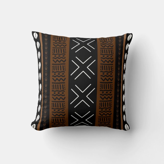 Afrikanischer Mudcloth-Bogolan-Stoffdesign-Wurfpfe Kissen (Vorderseite)