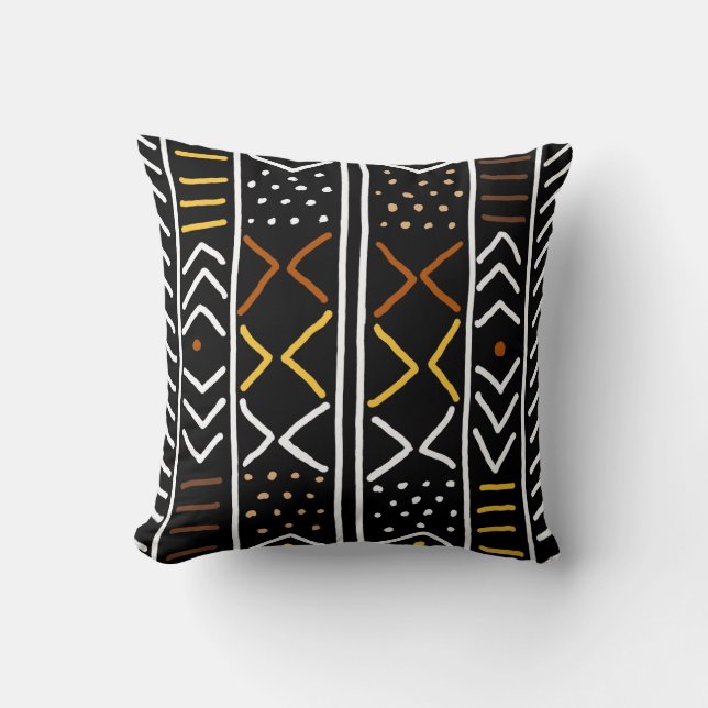 Afrikanischer Mudcloth-Bogolan-Stoffdesign-Wurfpfe Kissen (Vorderseite)