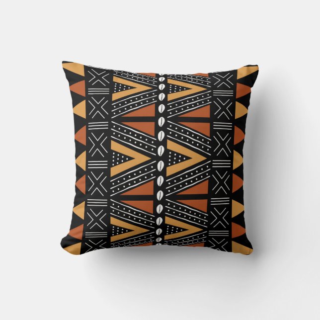 Afrikanischer Mudcloth-Bogolan-Stoffdesign-Wurfpfe Kissen (Vorderseite)