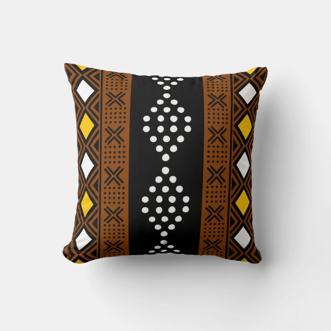 Afrikanischer Mudcloth-Bogolan-Stoffdesign-Wurfpfe Kissen (Vorderseite)