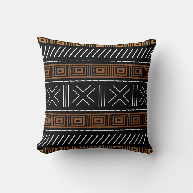 Afrikanischer Mudcloth-Bogolan-Stoffdesign-Wurfpfe Kissen (Vorderseite)
