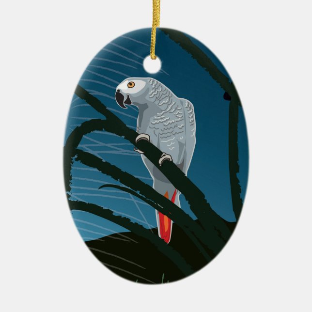Afrikanischer Papagei auf Weihnachtsbaumschmuck Keramik Ornament (Vorne)