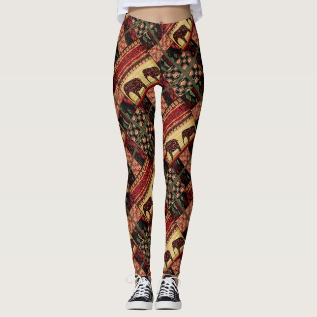 Afrikanischer Patchwork-Ziereleph Leggings (Vorderseite)
