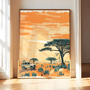 Afrikanischer Safari-Poster-Kunstprint, Vintage Re Poster