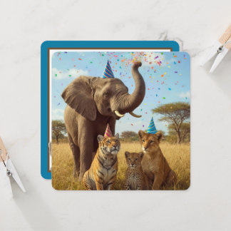 Afrikanischer Safari-Teil Tiere mit Hüten und Konf Einladung