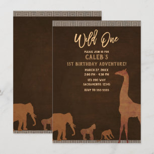 Afrikanischer Safari-Zoo Vintage WILD ONE 1. Party Einladung