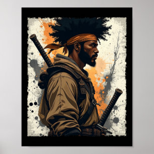 Afrikanischer Samurai Afroamerikanischer Bushido-K Poster