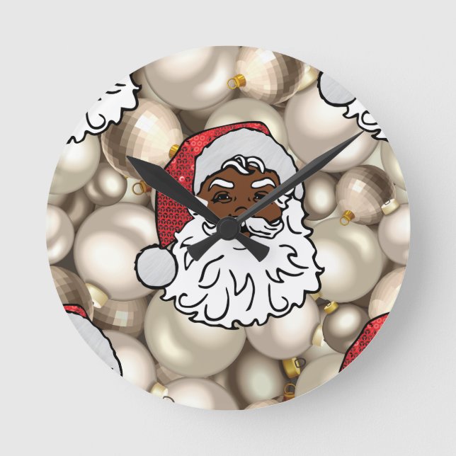 afrikanischer Santa-Claus Runde Wanduhr (Vorderseite)