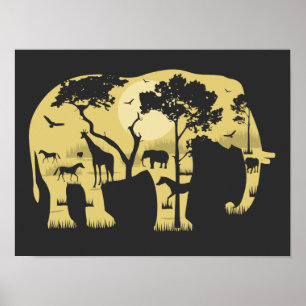 Afrikanischer Savanne-Elefant Akazienbaum Sonnenun Poster