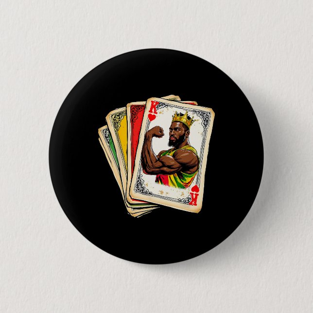 Afrikanischer Schwarzer König von Herzen Schwarzer Button (Vorderseite)