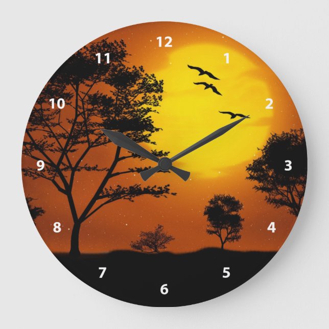 Afrikanischer Sonnenuntergang Große Wanduhr (Vorderseite)
