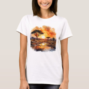 Afrikanischer Sonnenuntergang mit Acacia Trees T-Shirt