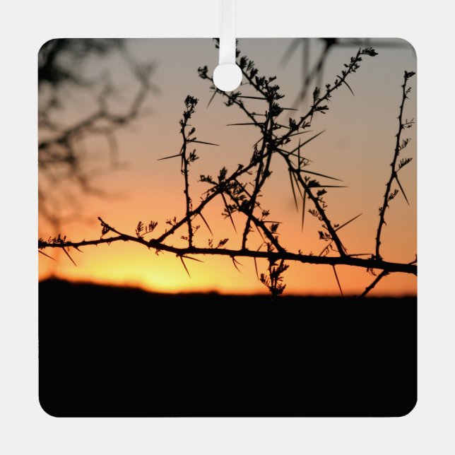 Afrikanischer Sonnenuntergang mit dorniger Acacia- Ornament Aus Metall (Vorderseite)
