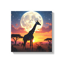 Afrikanischer Sonnenuntergang Mond Giraffe Leinwan