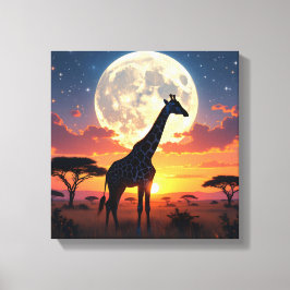Afrikanischer Sonnenuntergang Mond Giraffe Leinwan Leinwanddruck