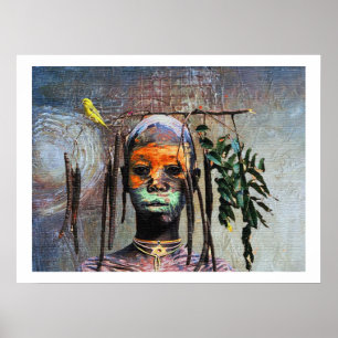 Afrikanischer Vogeljunge — Afrozentrische Aquarell Poster