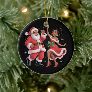Afrikanischer Weihnachtsmann Frau Claus Tanzender Keramik Ornament