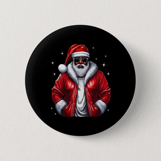 Afrikanischer Weihnachtsmann Pajama Cool Black Button (Vorderseite)