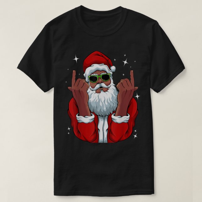 Afrikanischer Weihnachtsmann Pajama Cool Black T-Shirt (Design vorne)