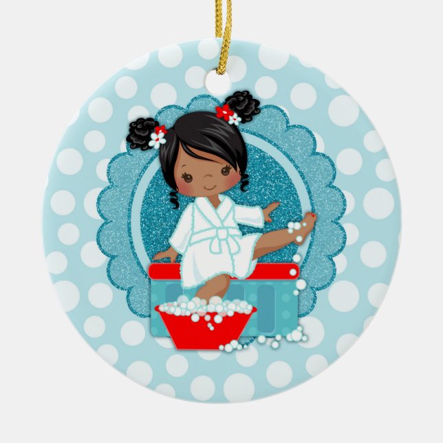 Afrikanischer Wellness-Center Girl Bubbles Türkis  Keramik Ornament (Vorne)