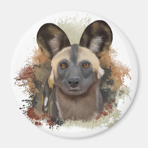 Afrikanischer Wildhund Abstrakter Paint-Spritzer Magnet