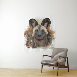 Afrikanischer Wildhund   Abstrakter Paint-Spritzer Wandteppich
