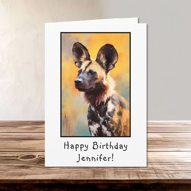 Afrikanischer Wildhund Portrait Happy Birthday Nam Karte (Von Creator hochgeladen)