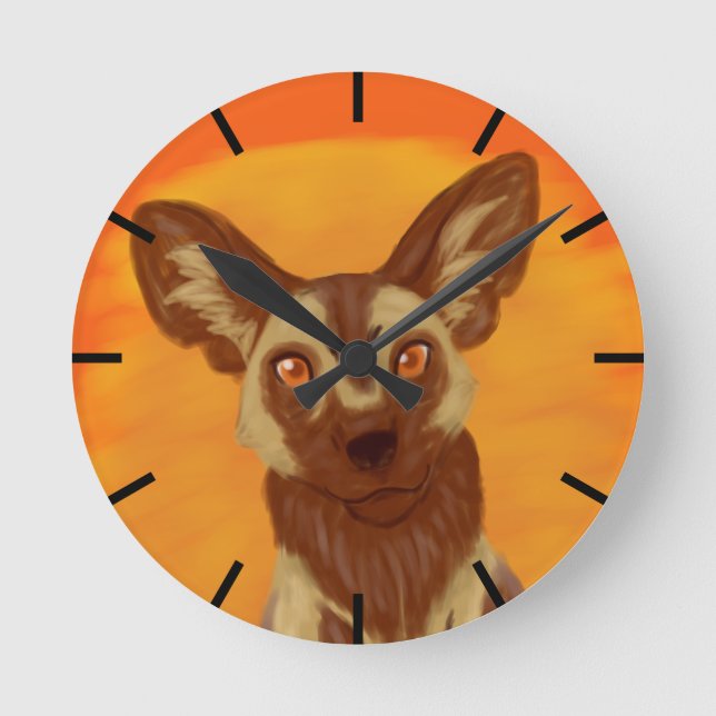 Afrikanischer Wildhund Runde Wanduhr (Vorderseite)