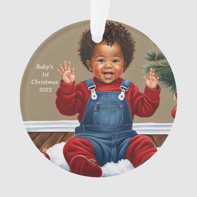 Afrikanisches amerikanisches Baby's 1. Weihnachten Ornament (Vorderseite)