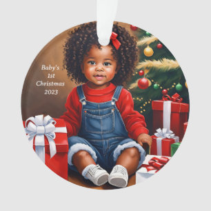 Afrikanisches amerikanisches Baby's 1. Weihnachtsd Ornament