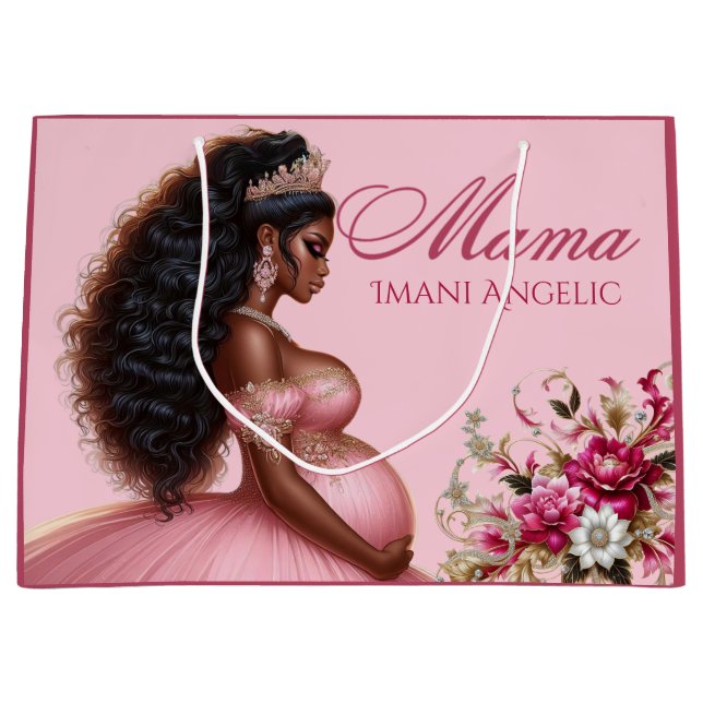 Afrikanisches amerikanisches Mama als rosa & golde Große Geschenktüte (Vorderseite)