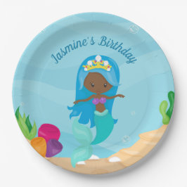 Afrikanisches amerikanisches Mermaid-Kindergeburts Pappteller