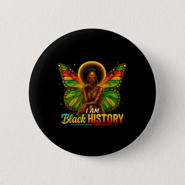 Afrikanisches amerikanisches Schmetterlingsmädchen Button (Vorderseite)