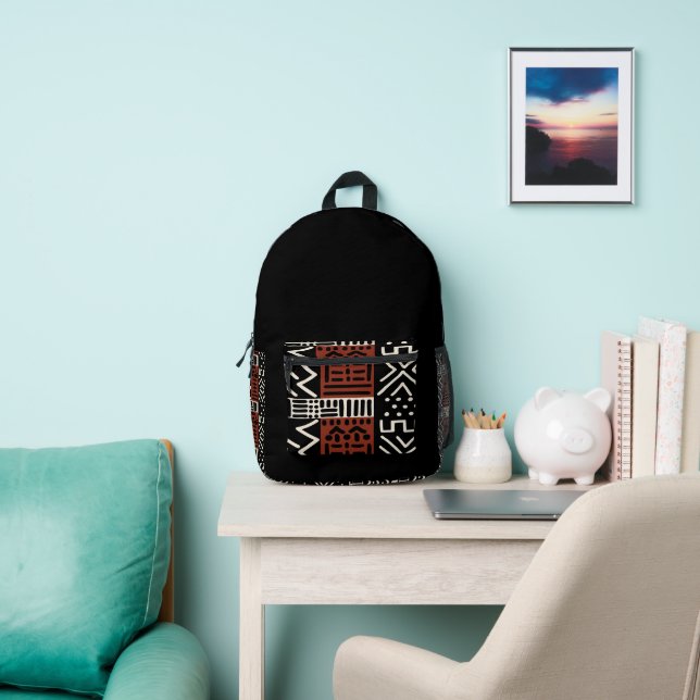 Afrikanisches Bogolan Black Mud Tuch Inspiriert Ru Bedruckter Rucksack (InSitu)