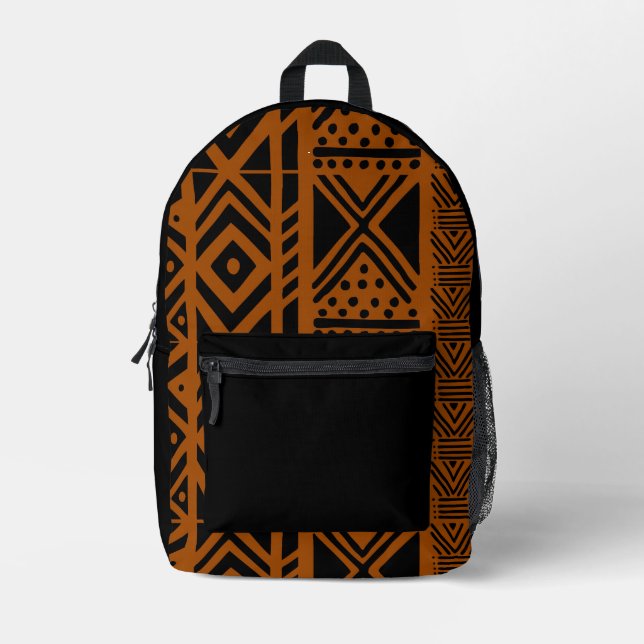 Afrikanisches Bogolan Black Mud Tuch Inspiriert Ru Bedruckter Rucksack (Vorderseite)