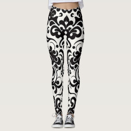 Afrikanisches Damaskus-Schwarz-weißes Muster Leggings