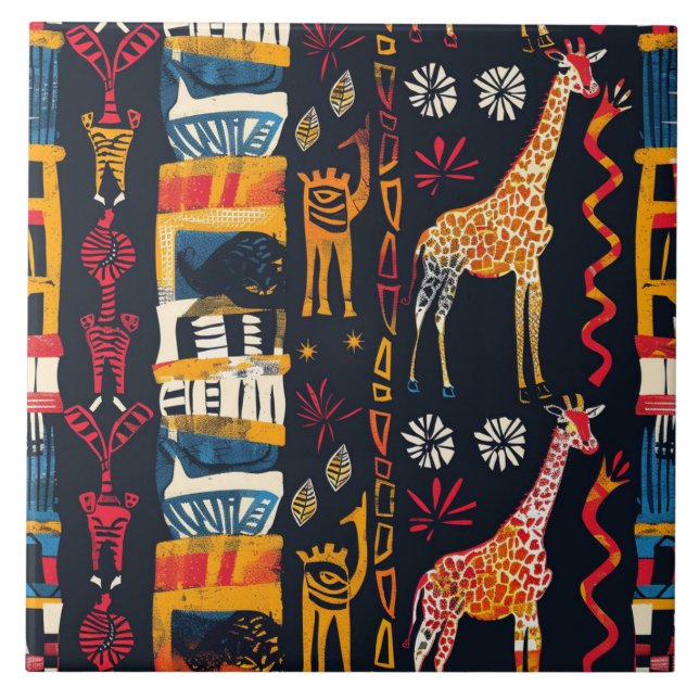 Afrikanisches Design, Giraffe Keramik Tile Fliese (Vorderseite)