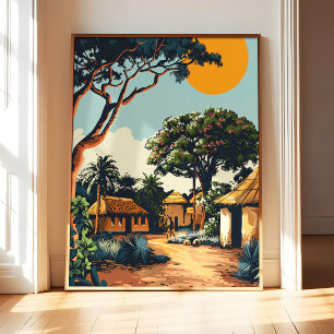 Afrikanisches Dorfposter Kunst Druck, Vintage Retr Poster