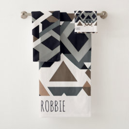 Afrikanisches Dreieck Geometrisches braunes graues Badhandtuch Set